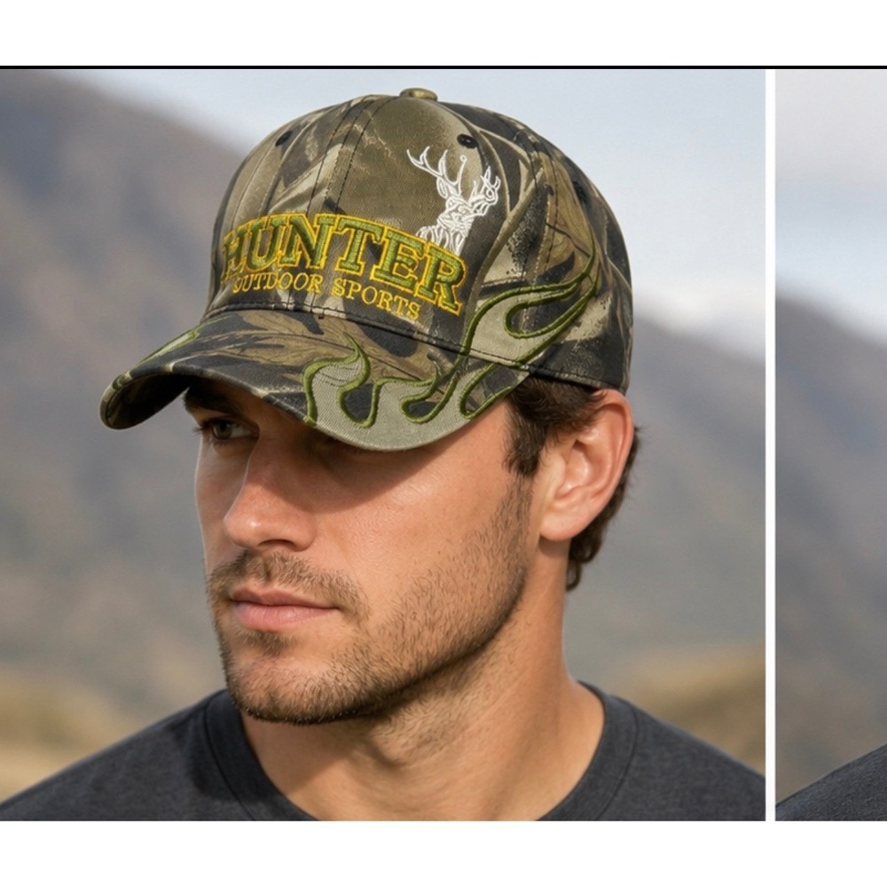 Hunter Outdoor Sports Camo Flame Embroidered Hat Adjustable Baseball Cap NEW